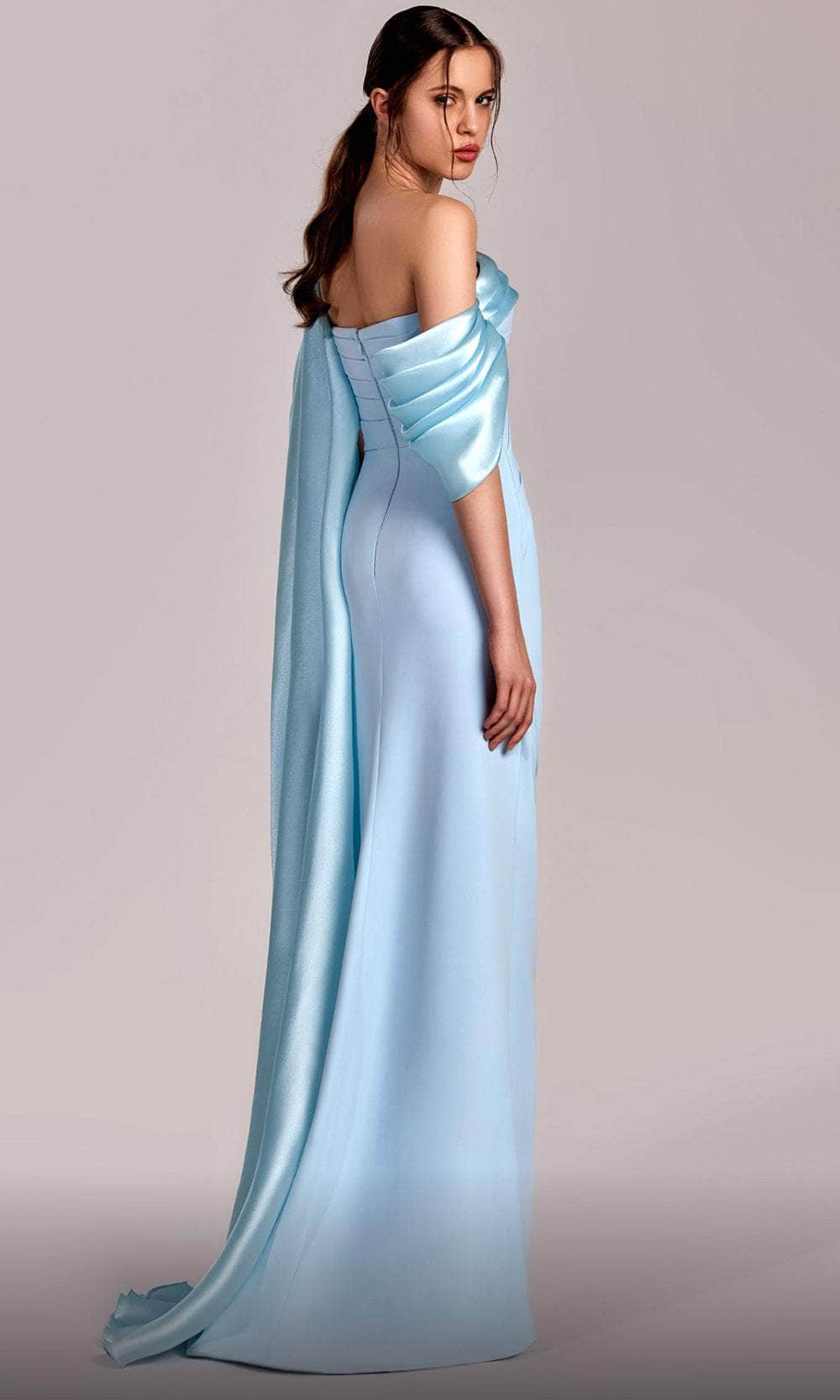 MNM Couture G1804 - Draped Detailed Gown with Slit Evening Dresses 4 / 