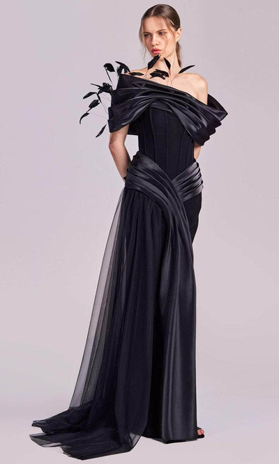 MNM Couture G1806 - Feathered Accent Corset Evening Gown Evening Dresses 4 / 