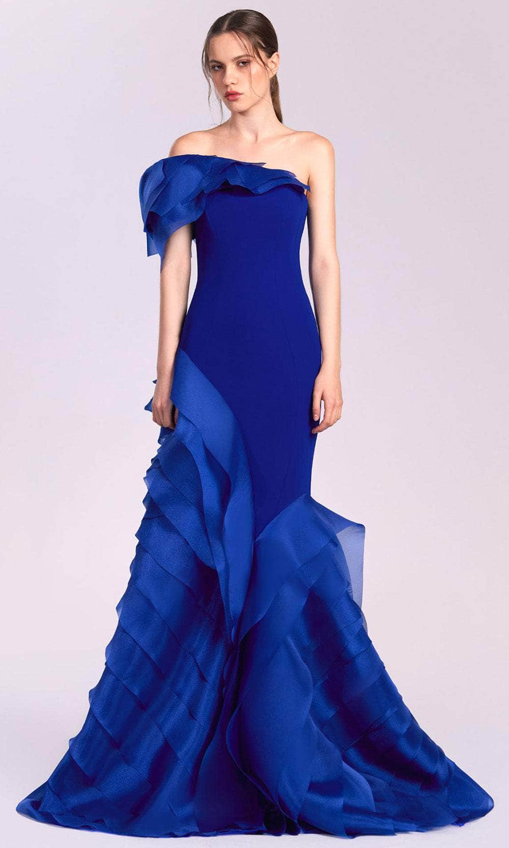 MNM Couture G1810 - Cascading Ruffles Crepe Evening Gown Evening Dresses