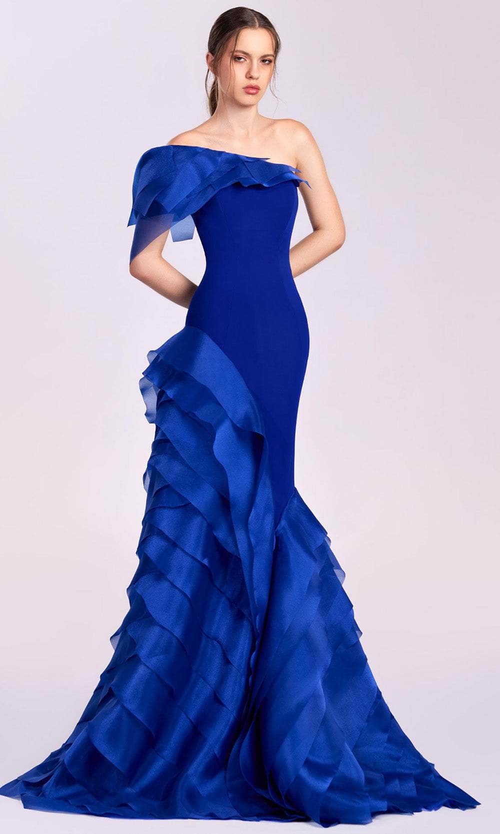 MNM Couture G1810 - Cascading Ruffles Crepe Evening Gown Evening Dresses