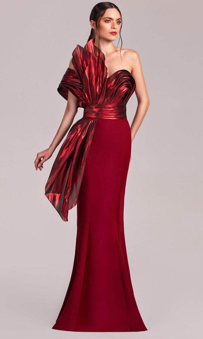 MNM Couture G1832 - Asymmetrical Off Shoulder Evening Gown Evening Dresses 4 /  Burgundy