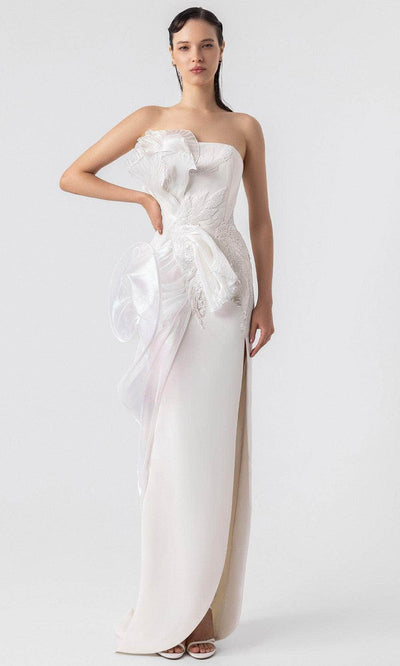 MNM Couture G1903 - Straight Neckline Side Slit Gown Bridal Dresses