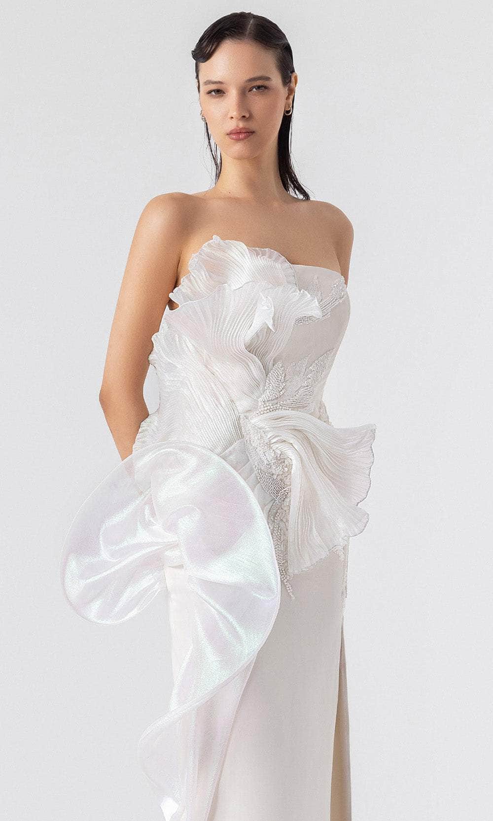 MNM Couture G1903 - Straight Neckline Side Slit Gown Bridal Dresses