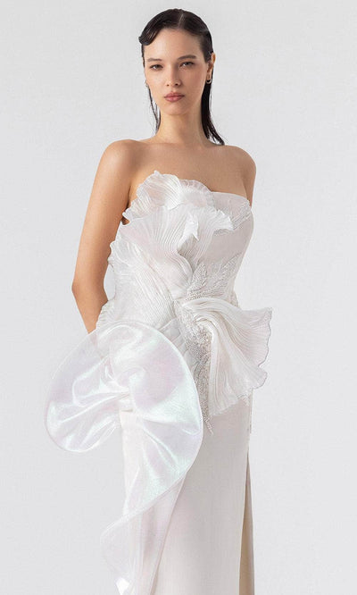 MNM Couture G1903 - Straight Neckline Side Slit Gown Bridal Dresses