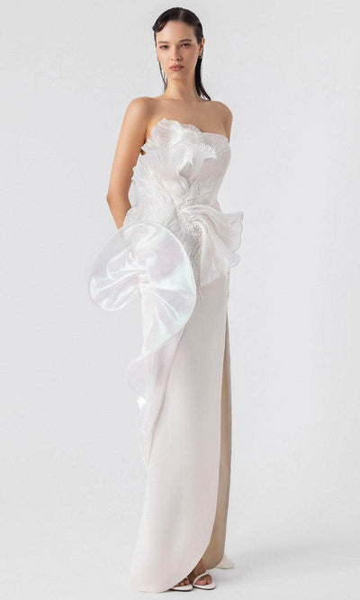 MNM Couture G1903 - Straight Neckline Side Slit Gown Bridal Dresses