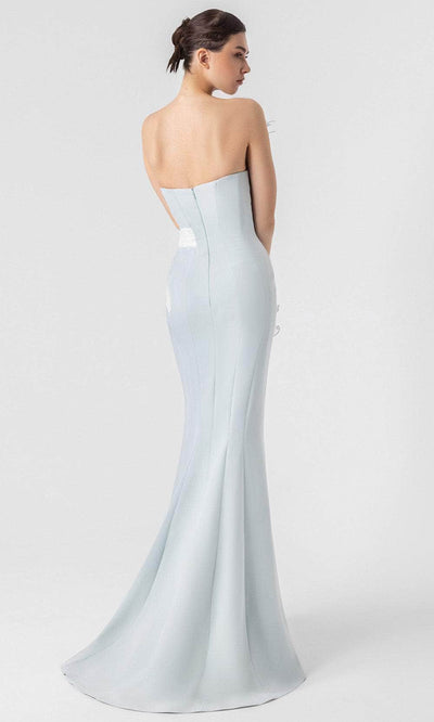 MNM Couture G1904 - Feather Accent Strapless Long Gown Prom Dresses