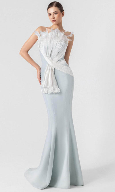 MNM Couture G1904 - Feather Accent Strapless Long Gown Prom Dresses