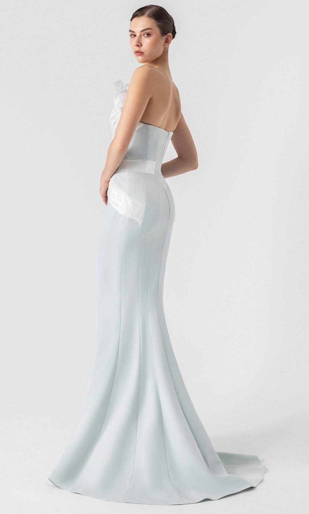 MNM Couture G1904 - Feather Accent Strapless Long Gown Prom Dresses