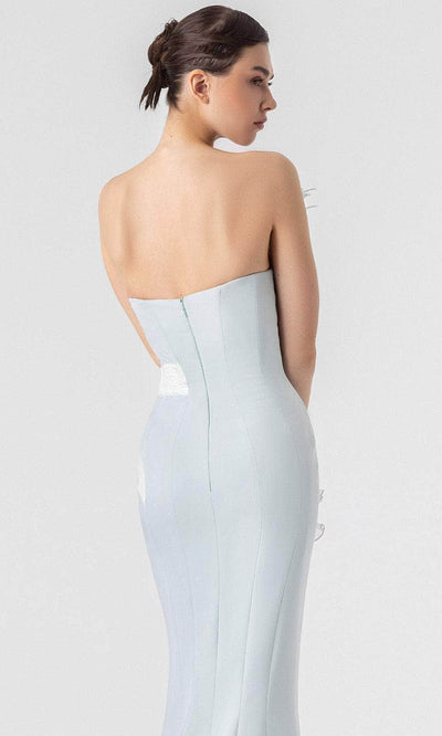 MNM Couture G1904 - Feather Accent Strapless Long Gown Prom Dresses