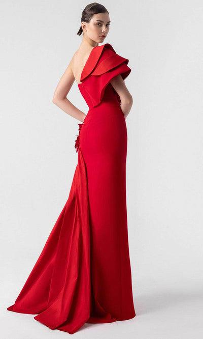 MNM Couture G1909 - Asymmetric Crepe Gown with Laser Cut Evening Dresses