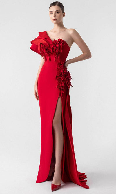 MNM Couture G1909 - Asymmetric Crepe Gown with Laser Cut Evening Dresses