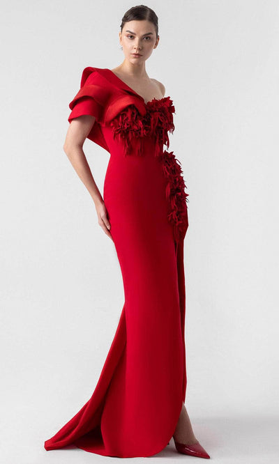 MNM Couture G1909 - Asymmetric Crepe Gown with Laser Cut Evening Dresses