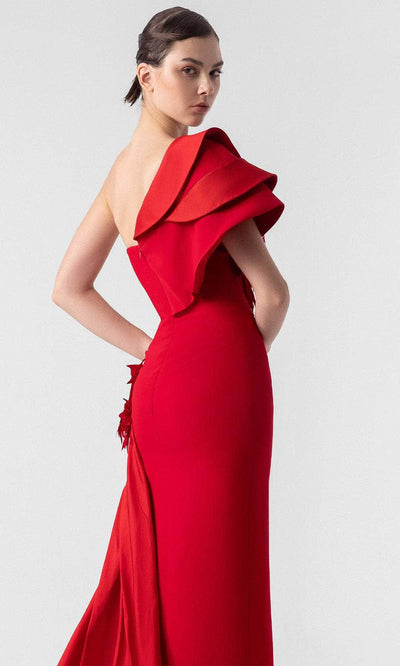 MNM Couture G1909 - Asymmetric Crepe Gown with Laser Cut Evening Dresses