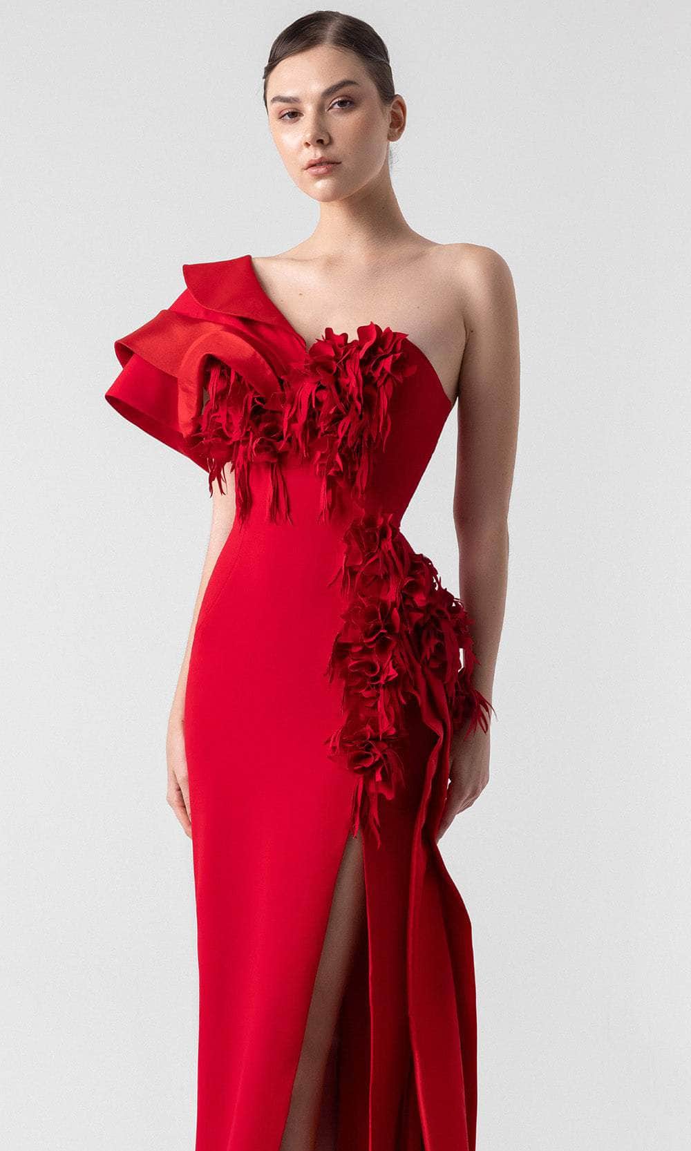 MNM Couture G1909 - Asymmetric Crepe Gown with Laser Cut Evening Dresses