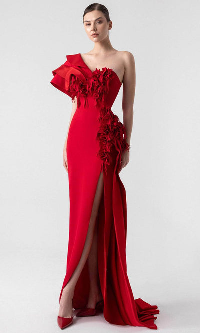 MNM Couture G1909 - Asymmetric Crepe Gown with Laser Cut Evening Dresses
