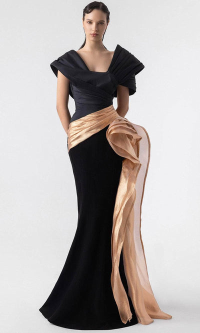 MNM Couture G1910 - Square Neck Lame Draped Evening Gown Formal Gowns