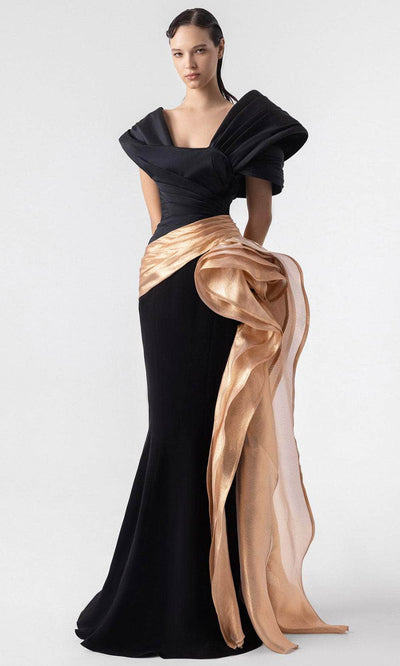 MNM Couture G1910 - Square Neck Lame Draped Evening Gown Formal Gowns