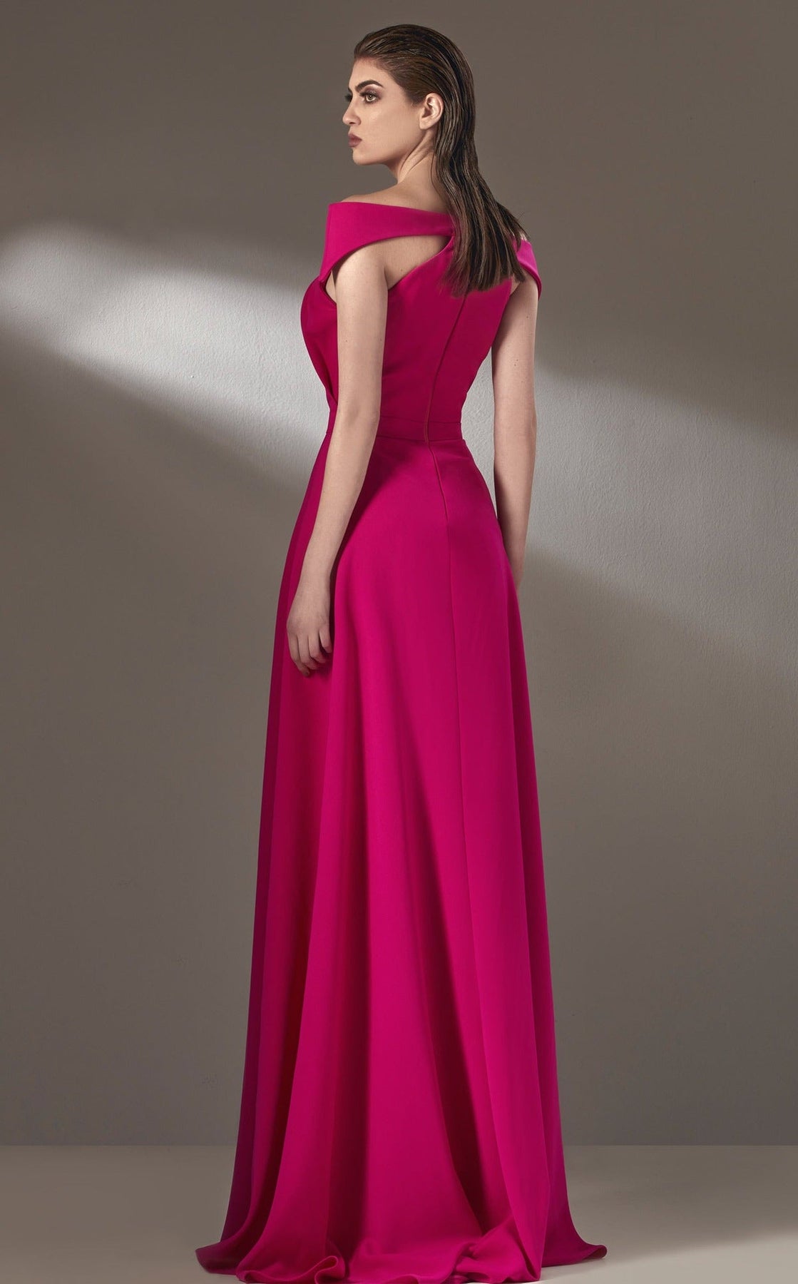 MNM COUTURE K3894 - Off Shoulder Pleated Bodice Crepe Evening Gown