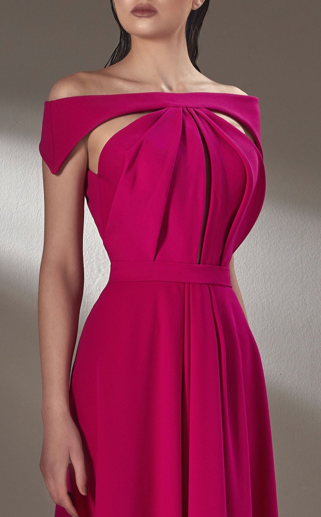 MNM COUTURE K3894 - Off Shoulder Pleated Bodice Crepe Evening Gown