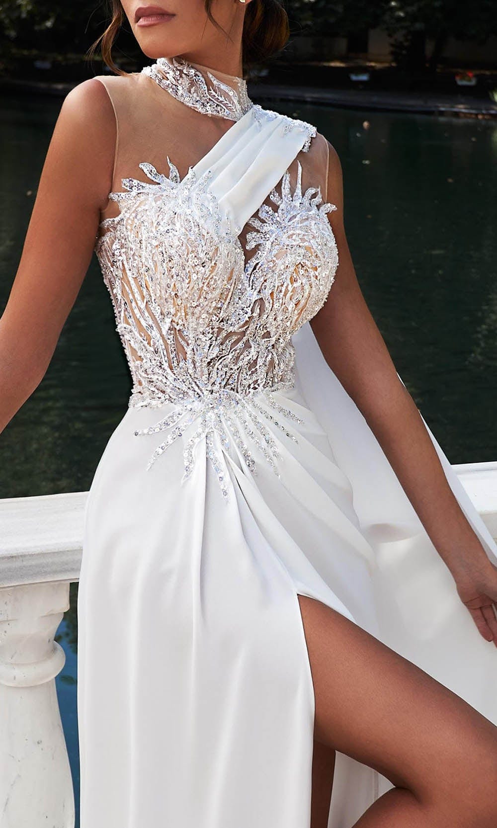 MNM Couture K3938 - Beaded Choker A Line Dress Prom Dresses
