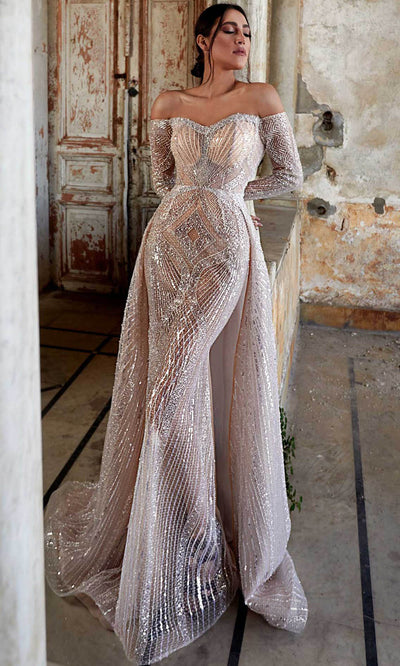 MNM Couture K3950 - Off-Shoulder Formal Dress Evening Dresses 0 / Beige