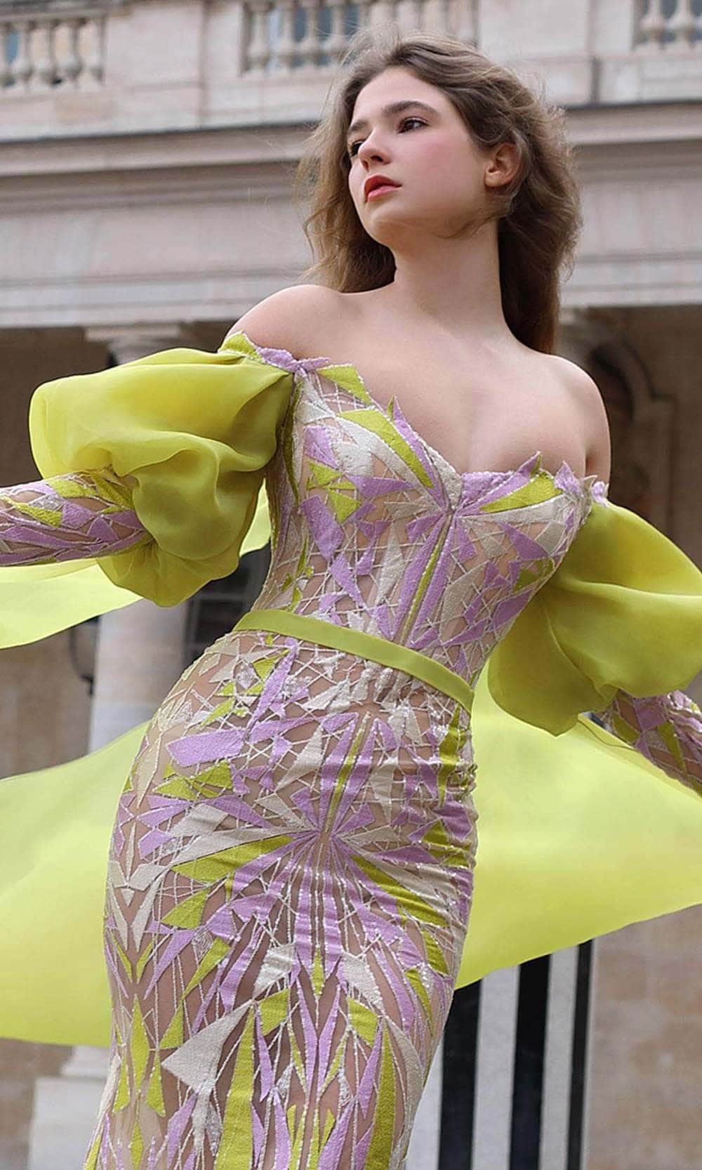 MNM COUTURE K4076 - Off Shoulder Evening Gown with Cape Special Occasion Dress