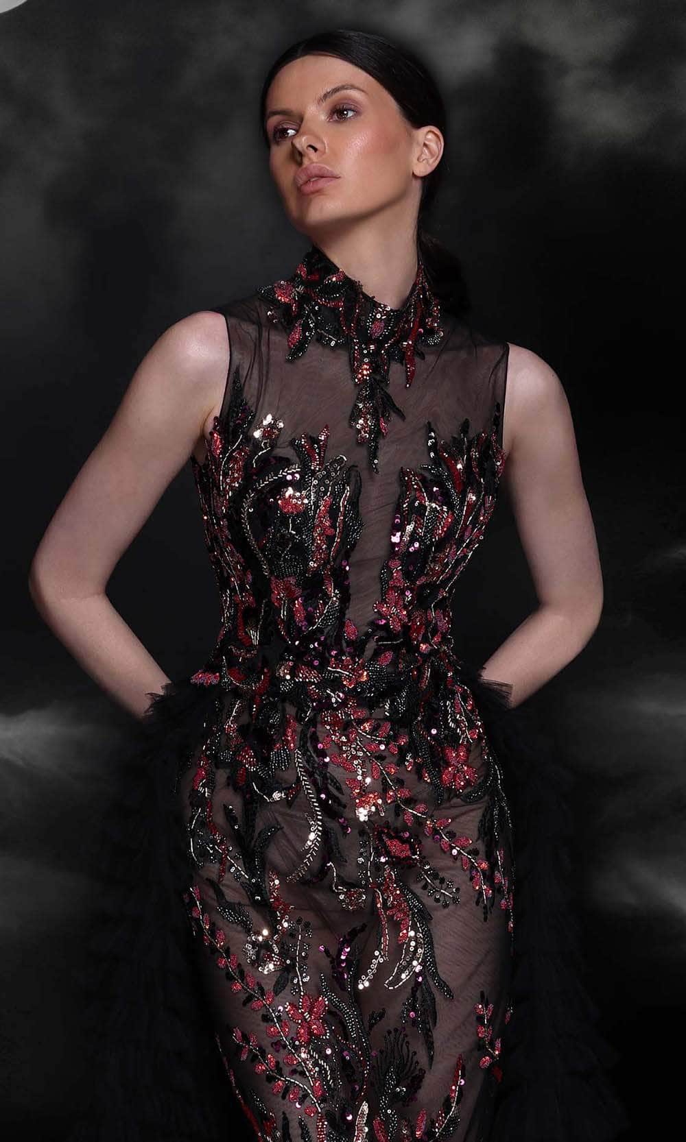 MNM COUTURE K4099 - Sleeveless Beaded Illusion Evening Gown Special Occasion Dress