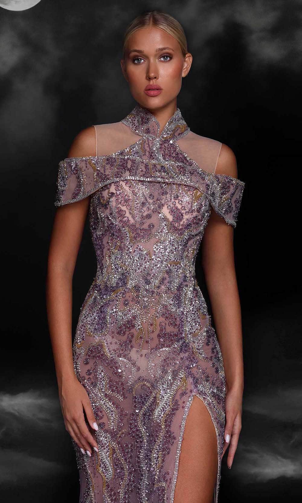 MNM COUTURE K4103 - Beaded Cold Shoulder Evening Gown Special Occasion Dress