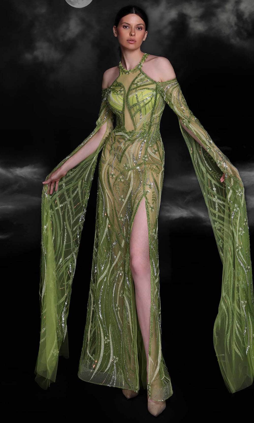 MNM COUTURE K4109 - Cape Sleeve Illusion Evening Gown Special Occasion Dress