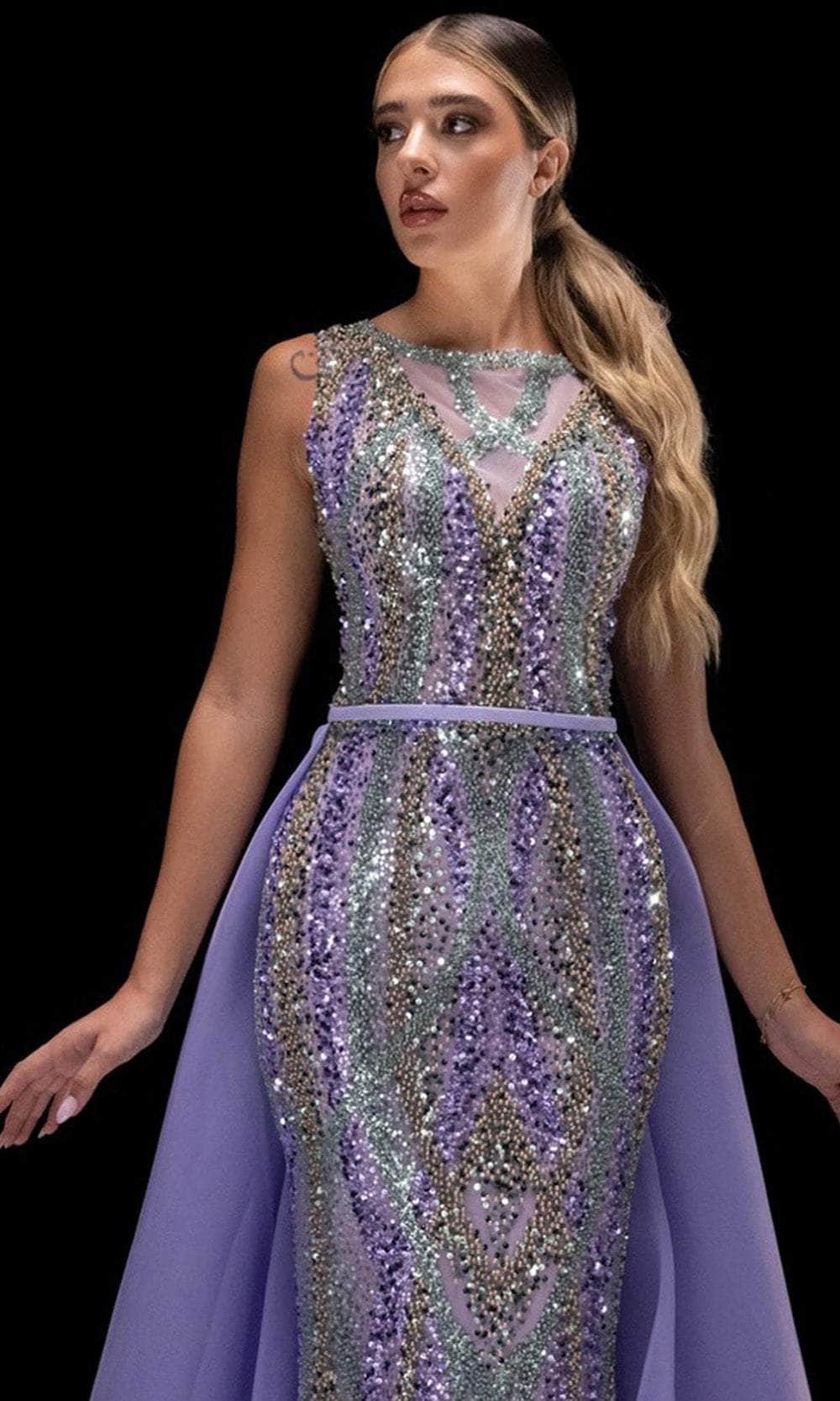MNM Couture K4220 - Sequined Sleeveless Overskirt Gown Evening Dresses