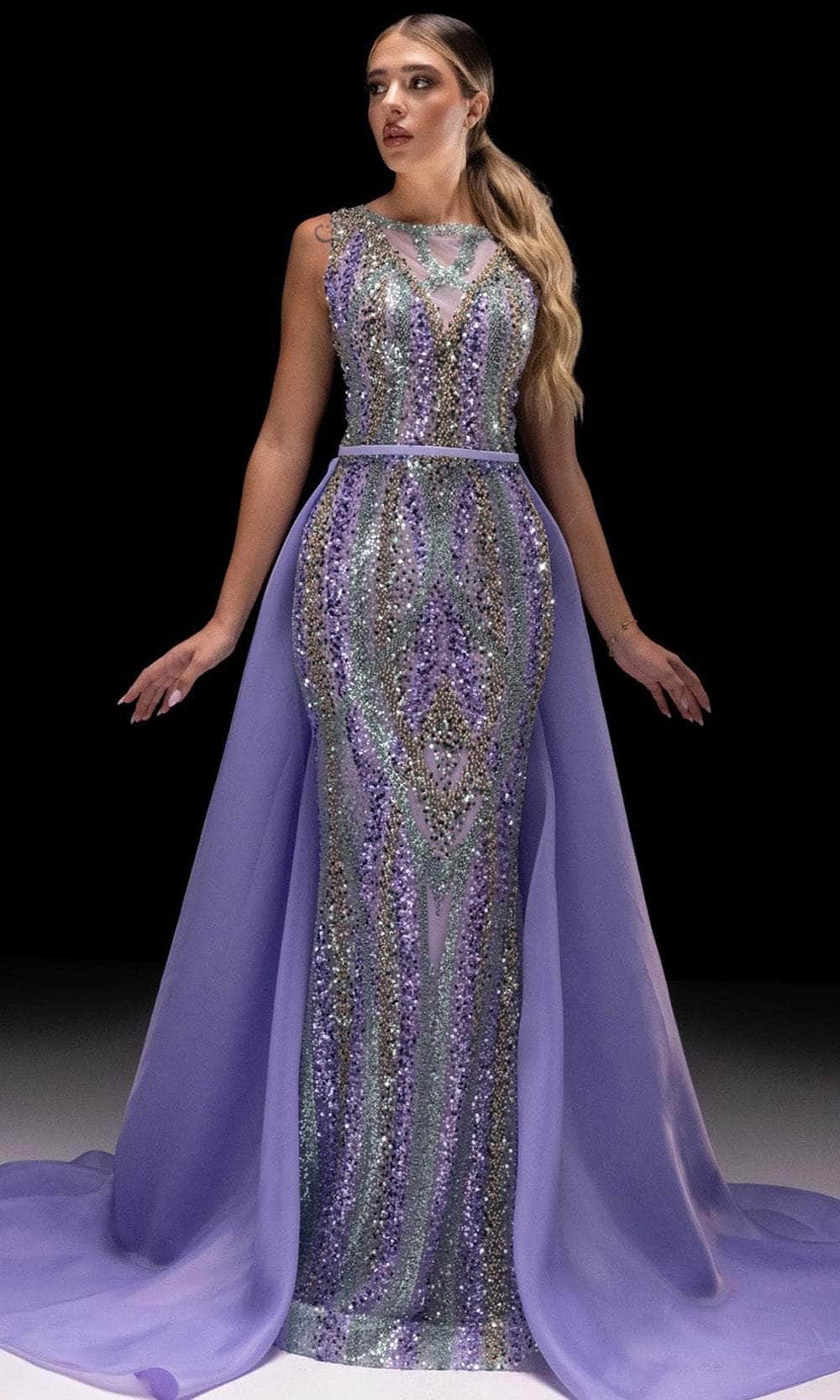 MNM Couture K4220 - Sequined Sleeveless Overskirt Gown Evening Dresses