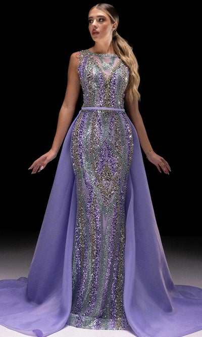 MNM Couture K4220 - Sequined Sleeveless Overskirt Gown Evening Dresses