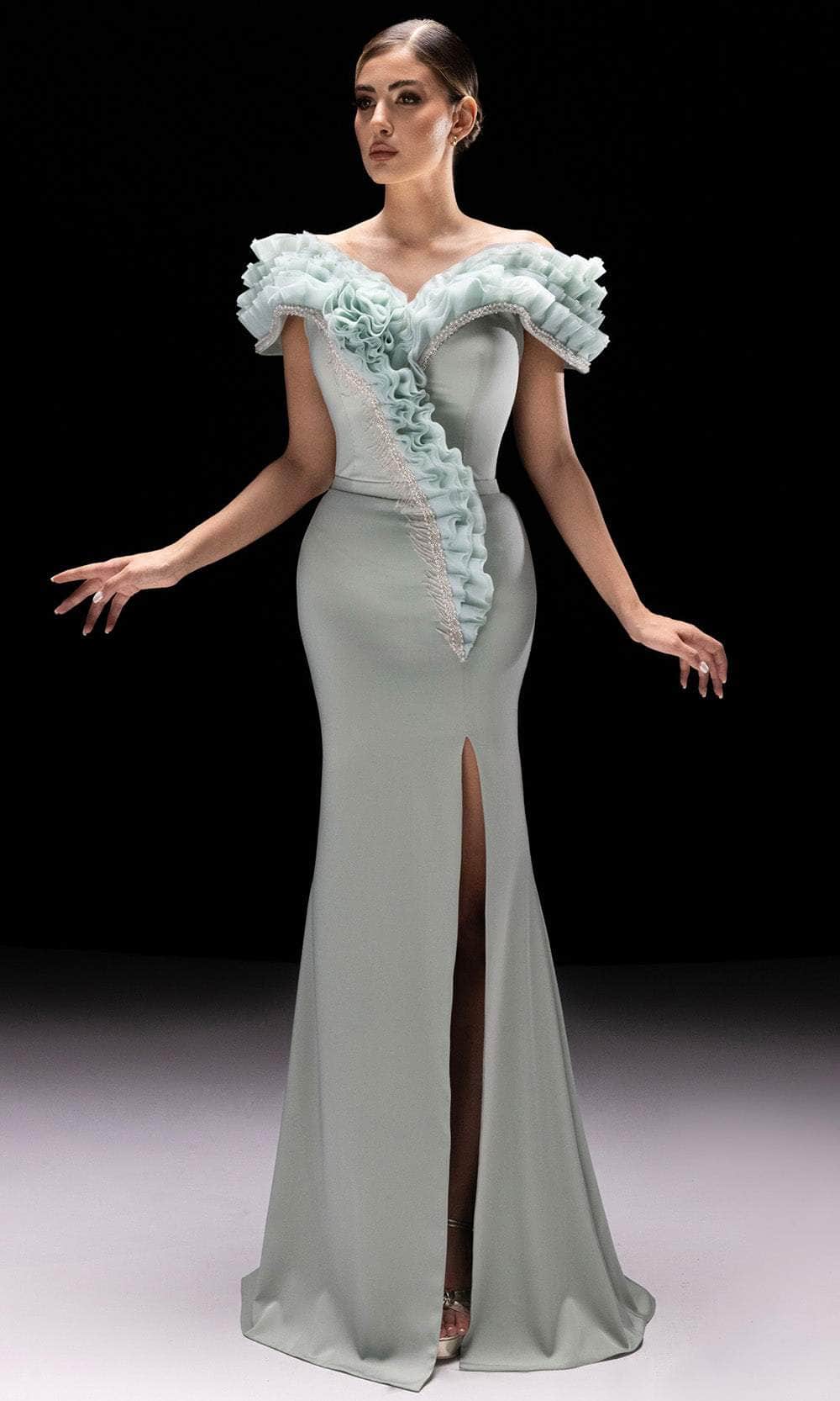 MNM Couture K4228 - Short Sleeve Ruffled Evening Gown Mother of the Bride Dresses