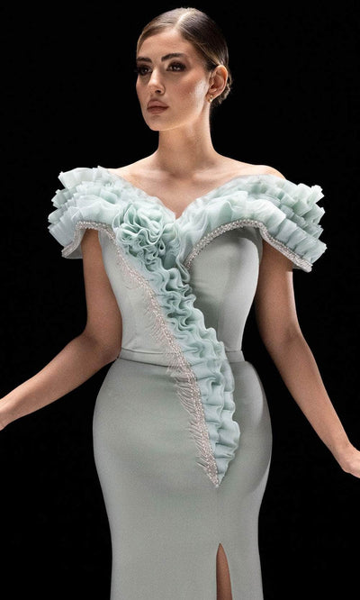 MNM Couture K4228 - Short Sleeve Ruffled Evening Gown Mother of the Bride Dresses