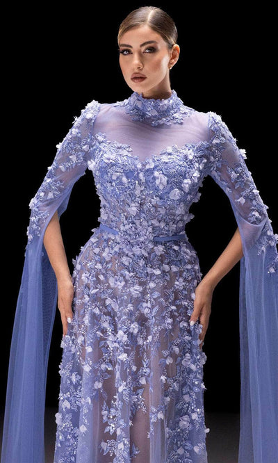 MNM Couture K4236 - High Neck Floral Applique A-Line Dress Prom Dresses