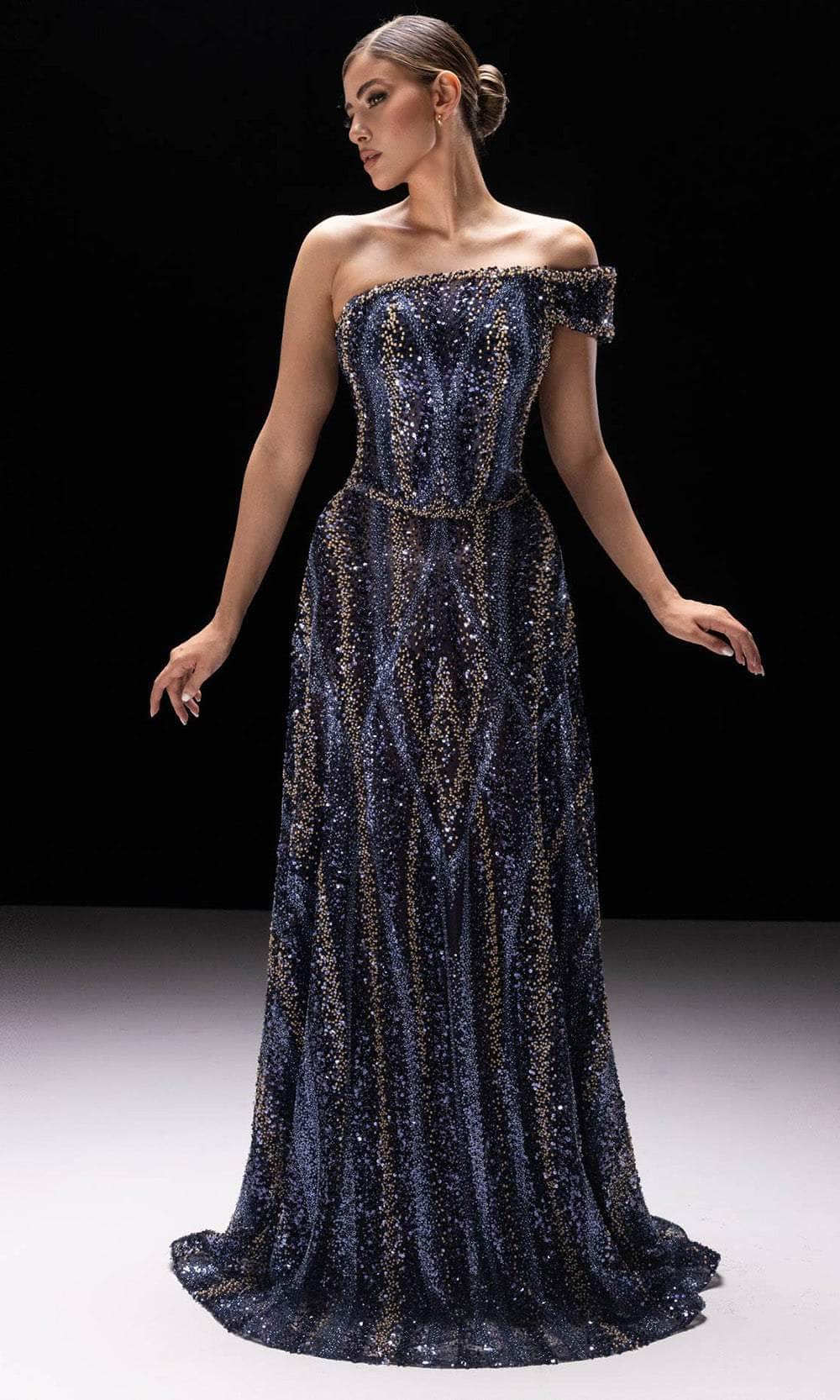 MNM Couture K4240 - One Shoulder Sleeve Embellished Gown Prom Dresses