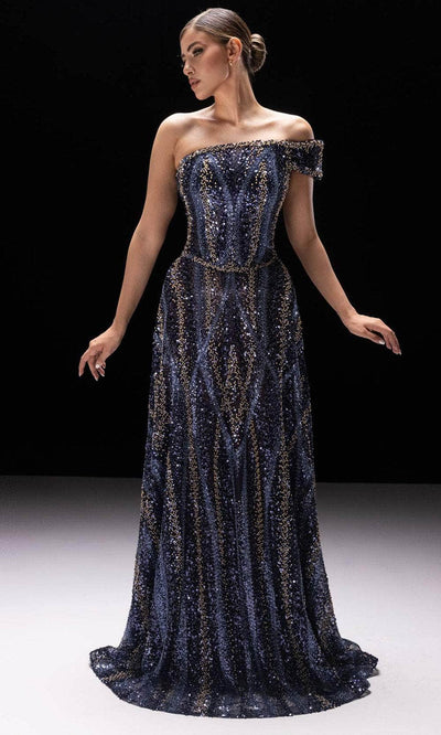 MNM Couture K4240 - One Shoulder Sleeve Embellished Gown Prom Dresses
