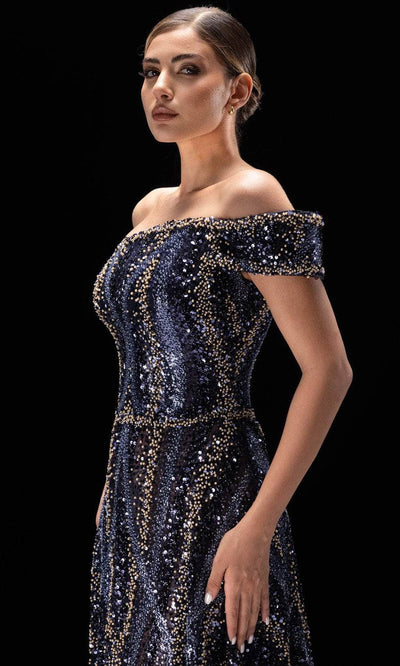 MNM Couture K4240 - One Shoulder Sleeve Embellished Gown Prom Dresses