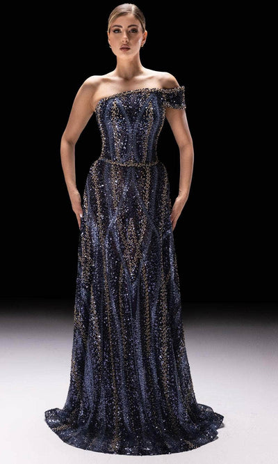 MNM Couture K4240 - One Shoulder Sleeve Embellished Gown Prom Dresses