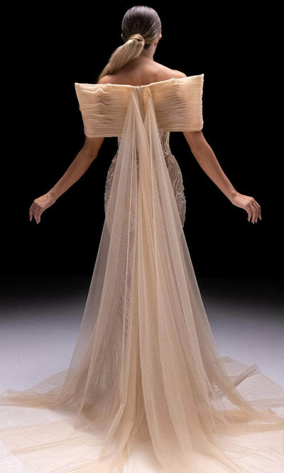MNM Couture K4246 - Sheer Cape Beaded Evening Gown Prom Dresses