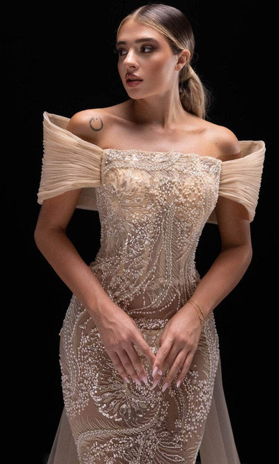 MNM Couture K4246 - Sheer Cape Beaded Evening Gown Prom Dresses