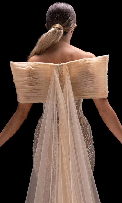 MNM Couture K4246 - Sheer Cape Beaded Evening Gown Prom Dresses