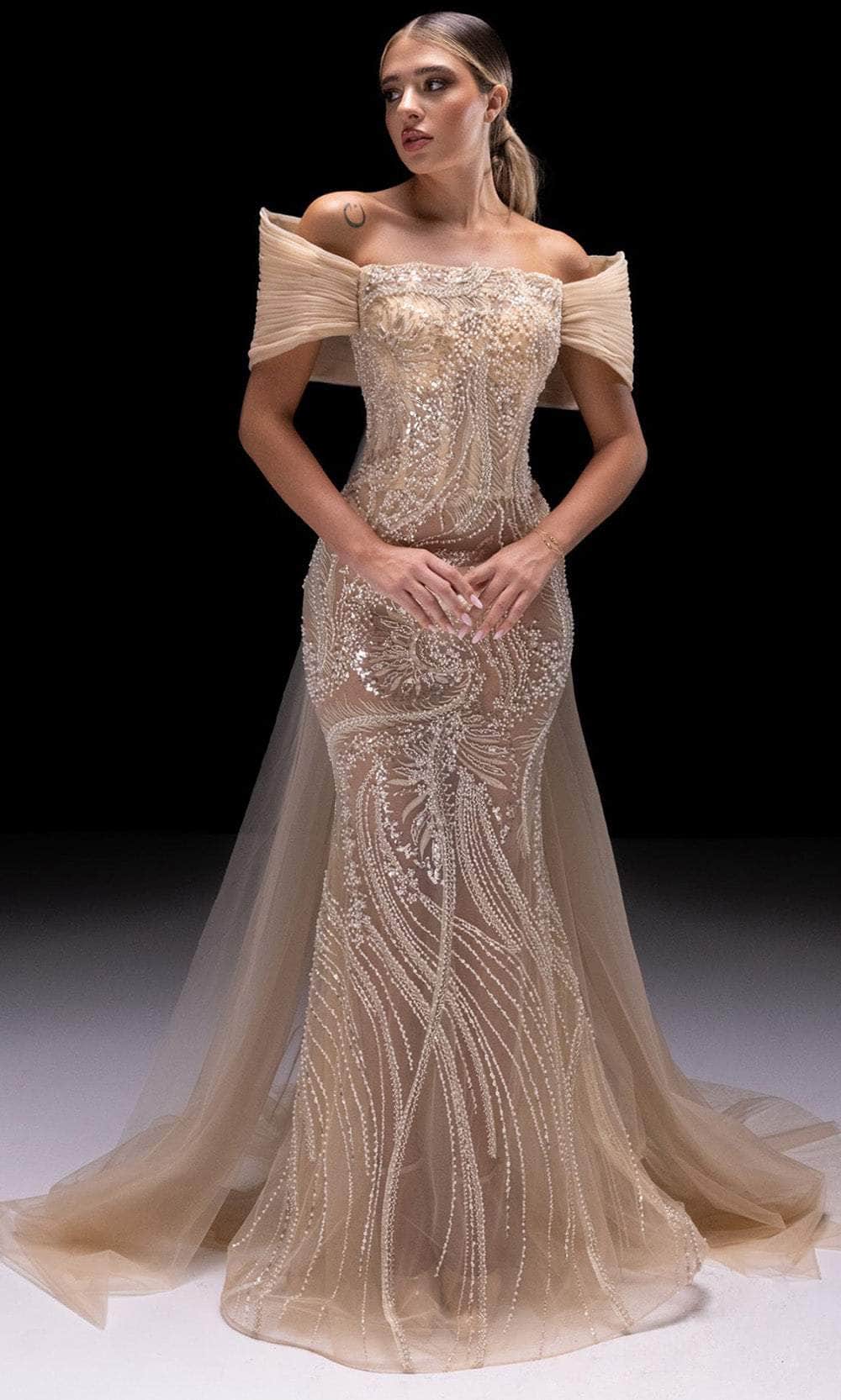 MNM Couture K4246 - Sheer Cape Beaded Evening Gown Prom Dresses