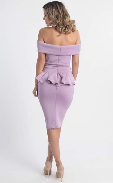 MNM COUTURE - L0003 Folded Off Shoulder Peplum Sheath Dress Special Occasion Dress