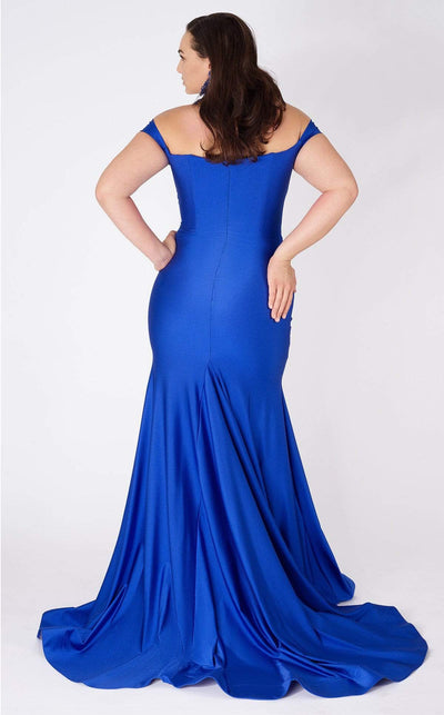 MNM COUTURE - L0044 Tapered V Neck Mermaid Gown In Blue