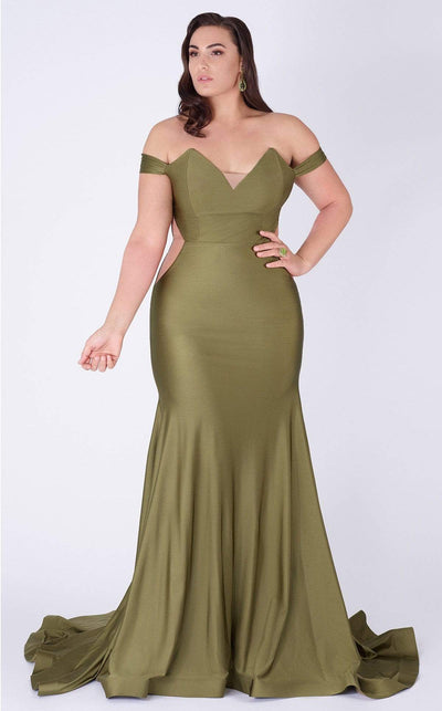 MNM COUTURE - L0044 Tapered V Neck Mermaid Gown In Green