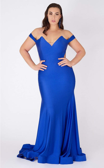 MNM COUTURE - L0044 Tapered V Neck Mermaid Gown Special Occasion Dress XS / Royal Blue