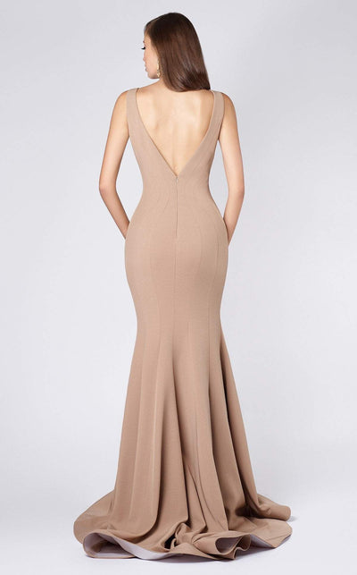 MNM COUTURE - M0008 Illusion V Neck Crepe Trumpet Evening Gown Special Occasion Dress
