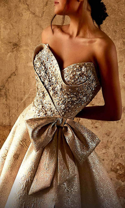 MNM COUTURE M0082 - Bejeweled Metallic Ballgown Evening Dresses