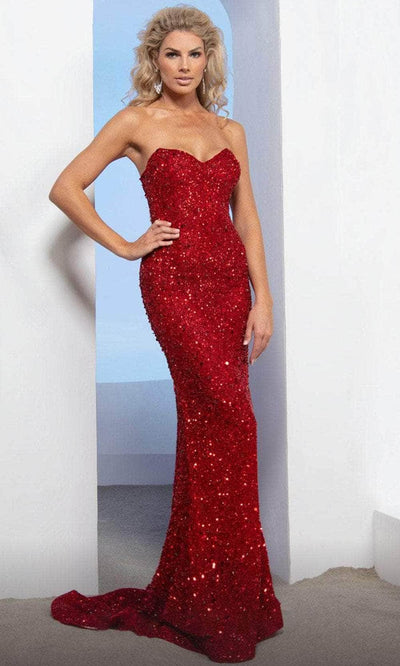 MNM COUTURE M1002 - Strapless Embellished Evening Dress Prom Dresses 0 / Red